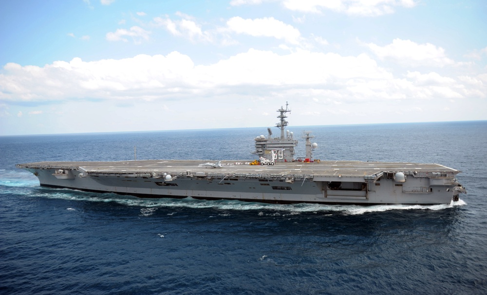 USS Dwight D. Eisenhower conducts rudder turns during sea trials