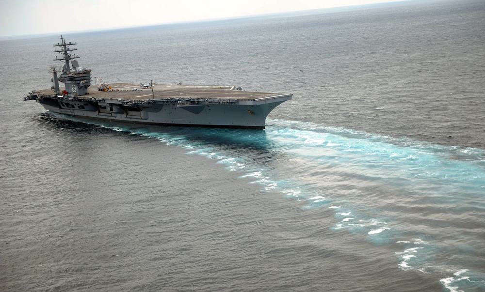 USS Dwight D. Eisenhower conducts rudder turns during sea trials