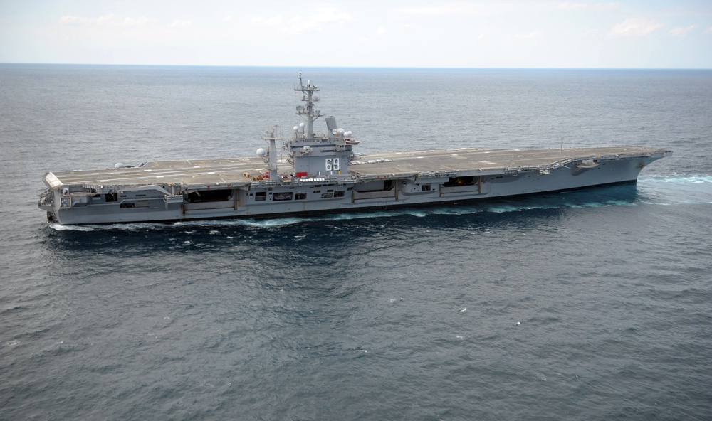 USS Dwight D. Eisenhower conducts rudder turns during sea trials