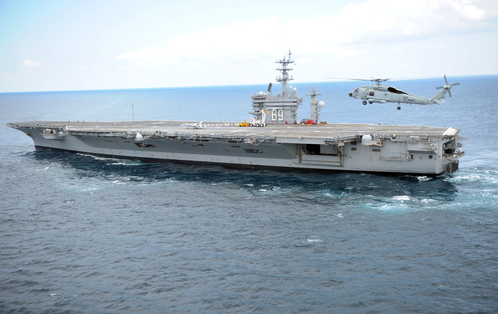 USS Dwight D. Eisenhower conducts rudder turns during sea trials