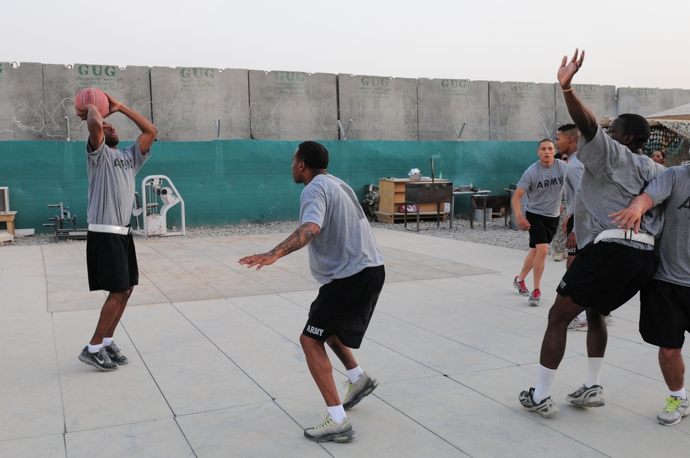 Playing basketball