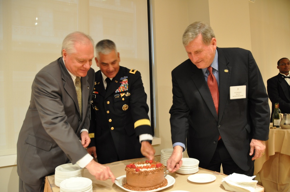 Army birthday cake cutting with Steve Herman, Maj. Gen. Campbell and Gen. Schoomaker