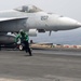 F/A-18E Super Hornet prepares for launch off USS Ronald Reagan's flight deck