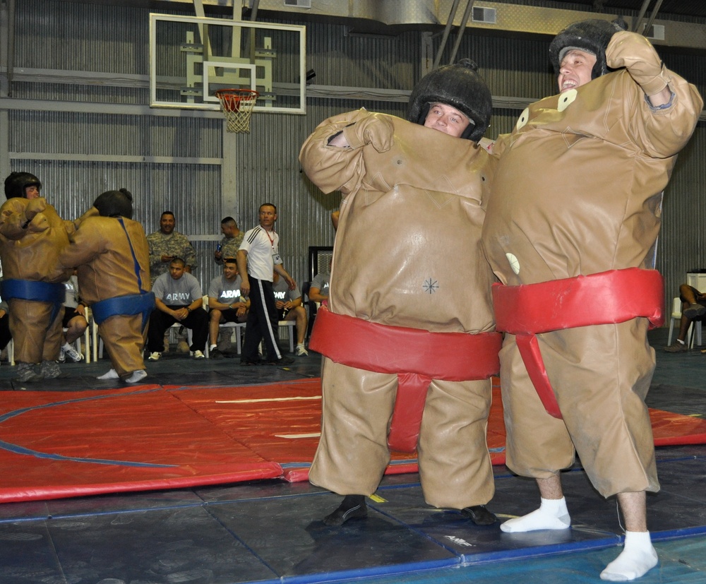 Soldiers suit up for wrestling