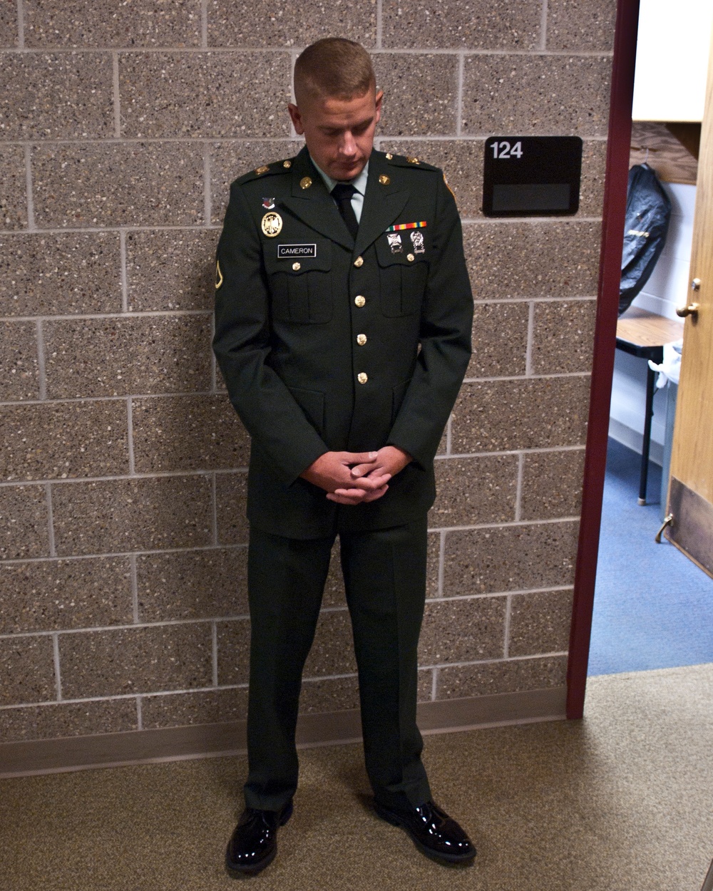 Warrior waits to enter soldier board