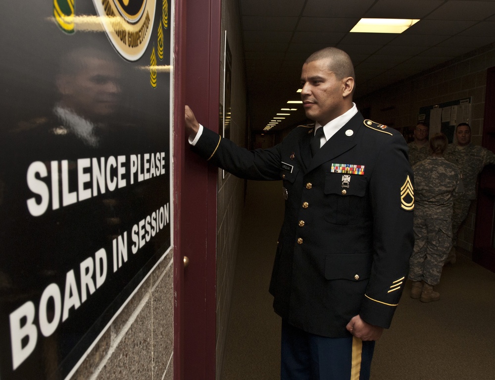 Warrior knocks before entering Non-Commissioned Officer Board