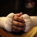 Marine taped up, focused, ready to fight