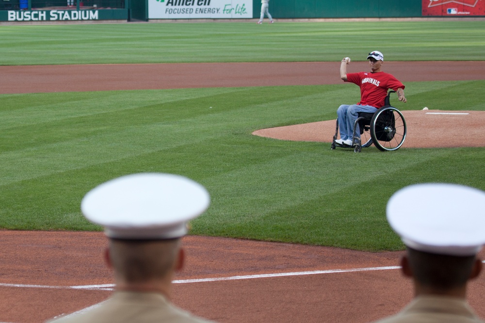 Wounded warrior starts the game with first pitch