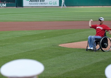 Wounded warrior starts the game with first pitch