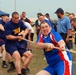 Russian sailors participate in tug-of-war competition