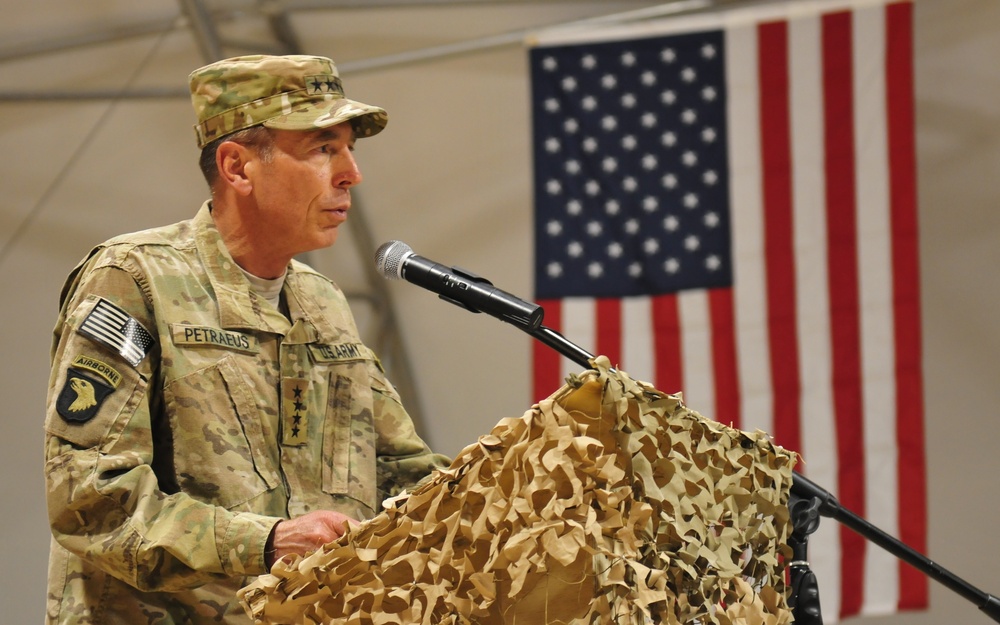 Mississippi Army National Guard soldiers re-enlist with Gen. David Petraeus on July 4th at Kandahar Airfield