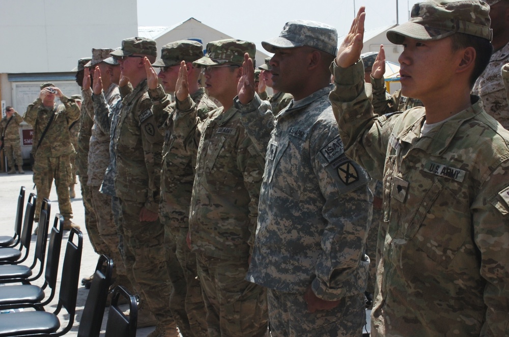 Soldiers become US citizens during Independence Day ceremony in Afghanistan