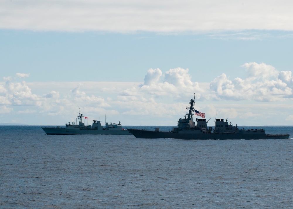 USS McCampbell transits with HMRCS Ottawa