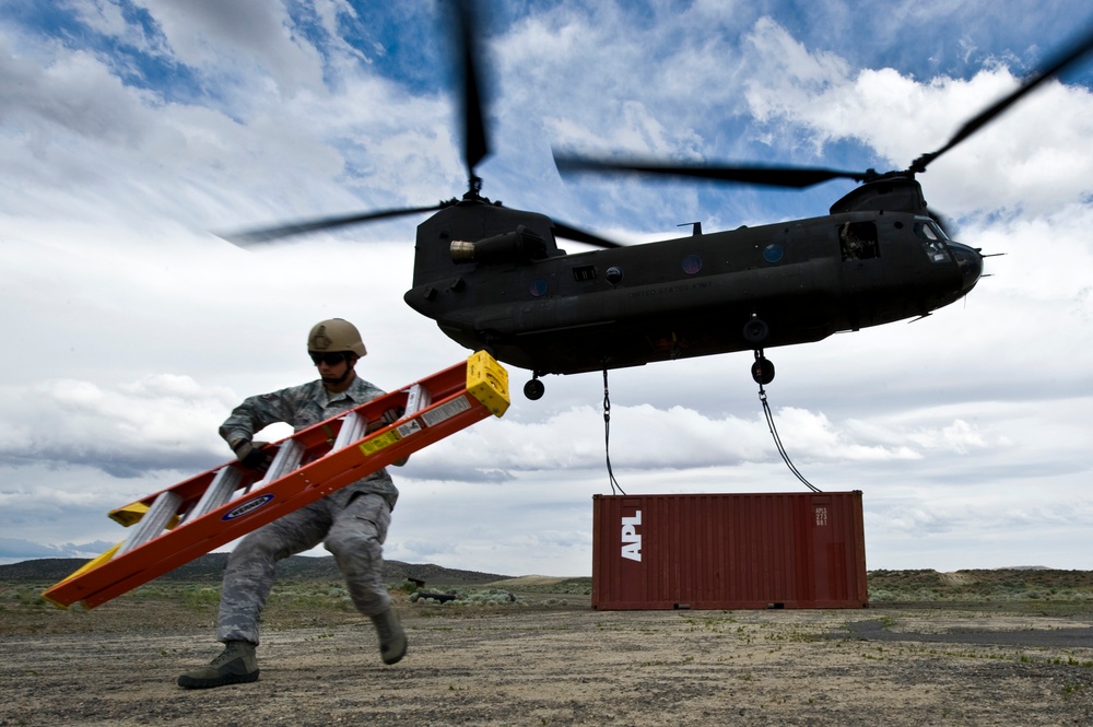 RED HORSE airmen conduct air drop and sling load training with Nevada Army National Guard