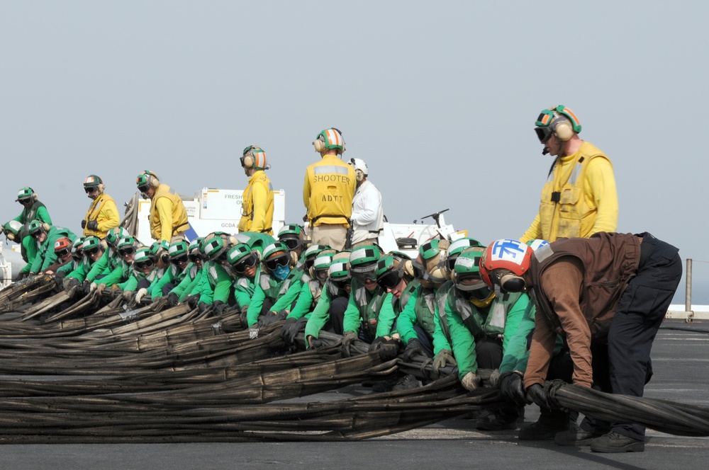 USS George H.W. Bush flight deck safety drills