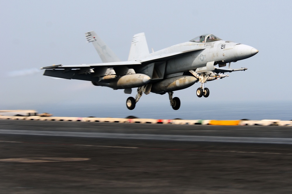 F/A-18E Super Hornet launches from USS Ronald Regan