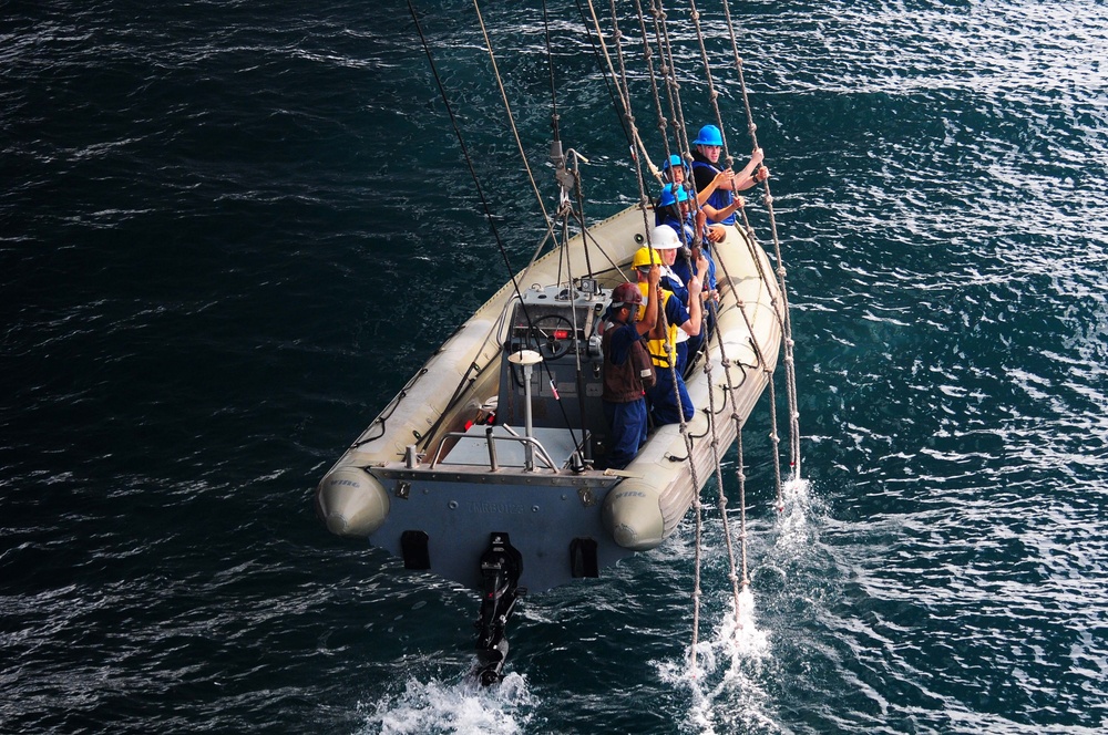 USS Ronald Regan sailors raise RHIB