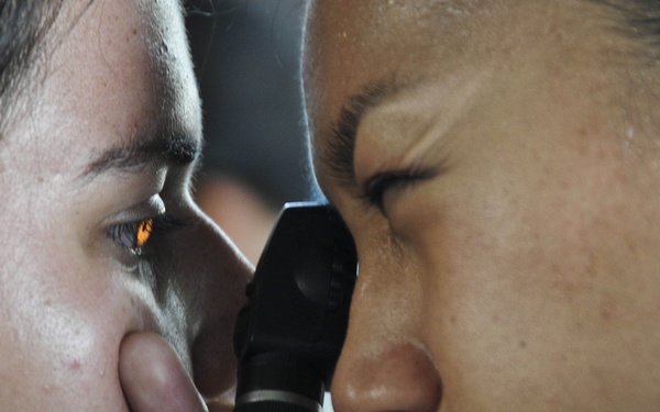 Eye exam at Guatemalan medical site
