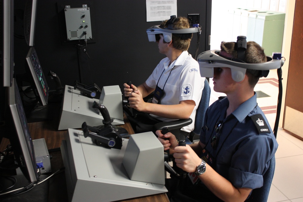 Cadets traiin on bridge virtual simulator