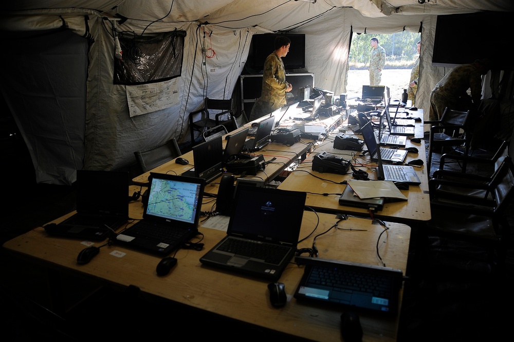 Australian Defence Force service members work in Joint Operations Room during Talisman Sabre 2011