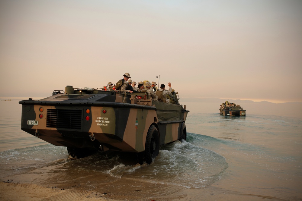 US Marines travel aboard Australian light amphibious recovery crafts during Talisman Sabre 2011