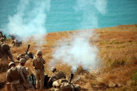 US Marines fire mortars during Talisman Sabre 2011