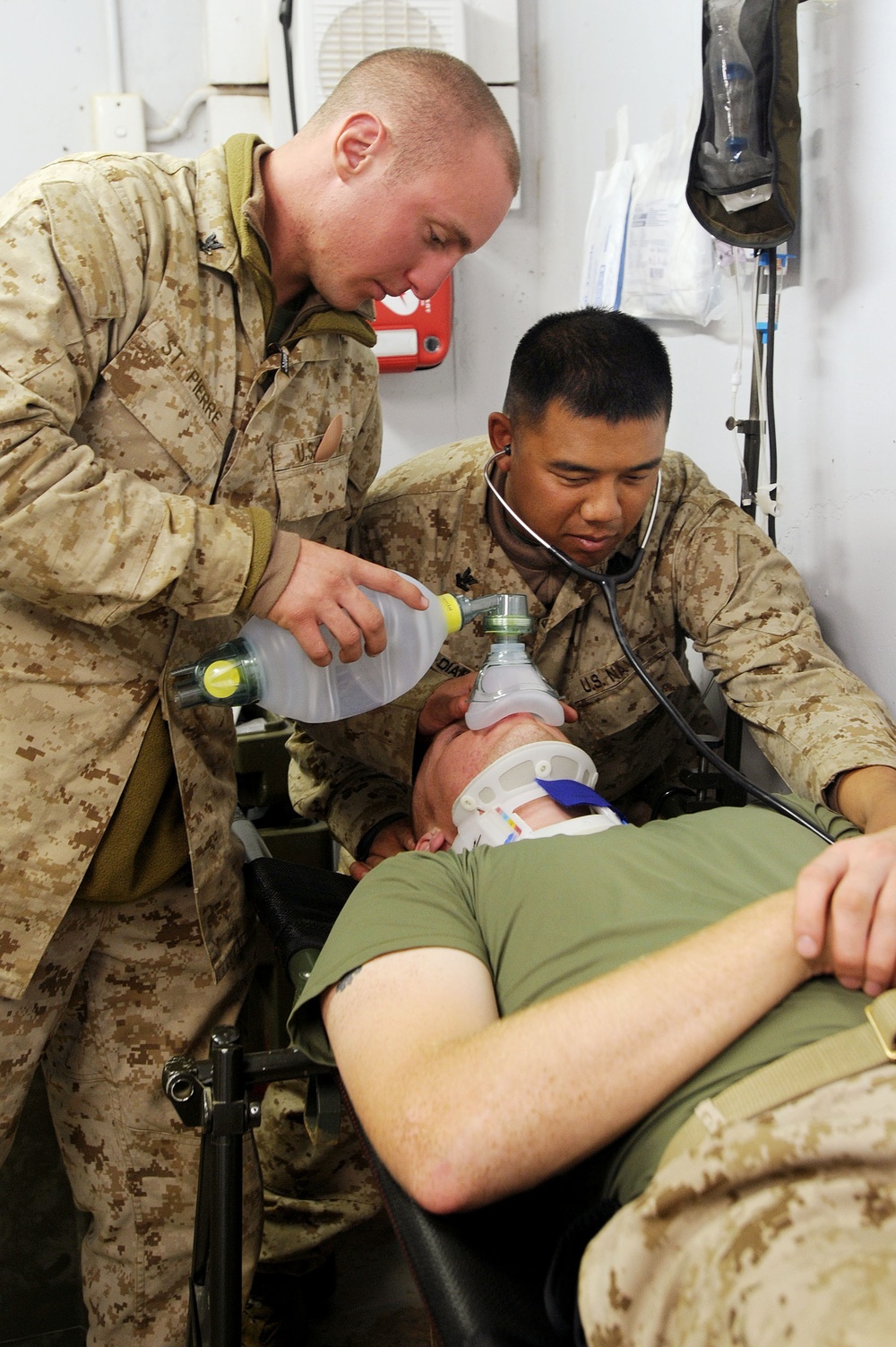 US Navy medical personnel practice advanced trauma life support procedures during Talisman Sabre 2011