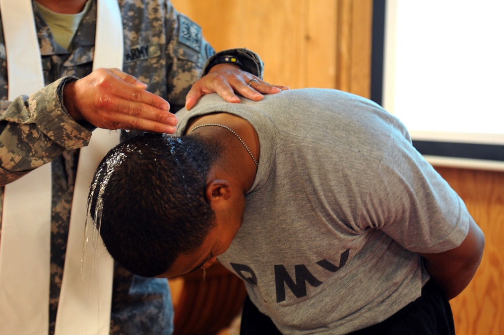 Soldier baptized while deployed to Afghanistan