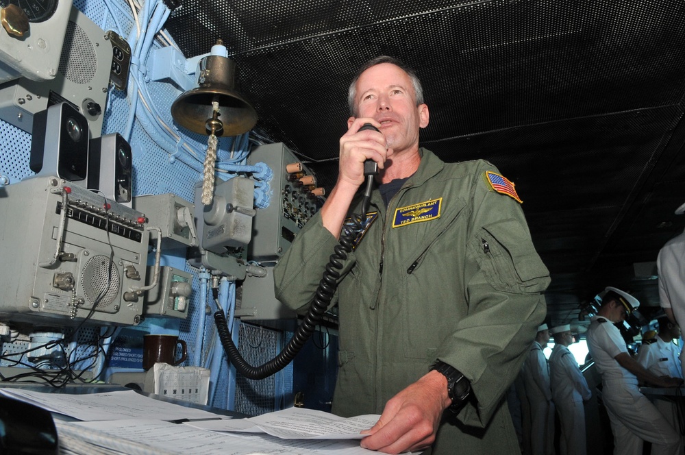 Commander of Naval Air Force Atlantic speaks to the USS Enterprise crew