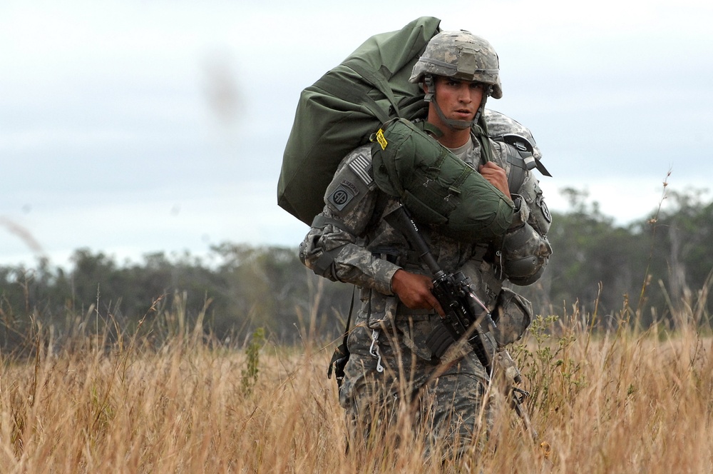 US soldiers parachute into Shoalwater Bay Training Area during Talisman Sabre 2011