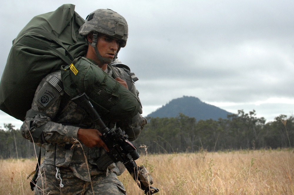 US soldiers parachute into Shoalwater Bay Training Area during Talisman Sabre 2011