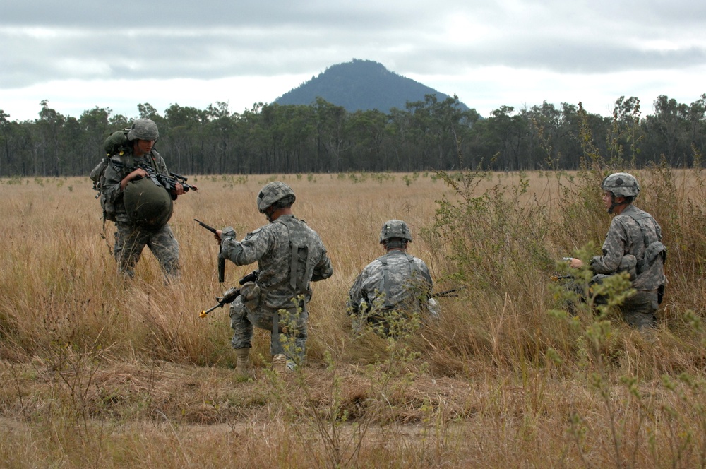 US soldiers parachute into Shoalwater Bay Training Area during Talisman Sabre 2011