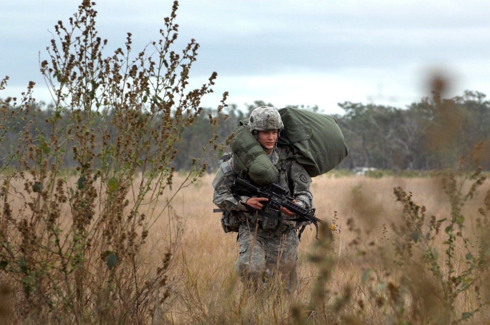 US soldiers parachute into Shoalwater Bay Training Area during Talisman Sabre 2011