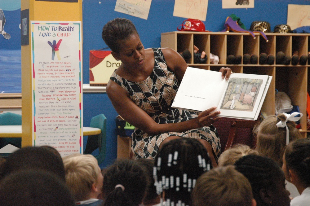 Michelle Obama visits Naval Air Station Oceana Child and Youth Programs summer camp