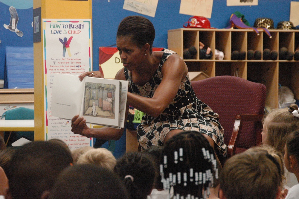 Michelle Obama visits Naval Air Station Oceana Child and Youth Programs summer camp