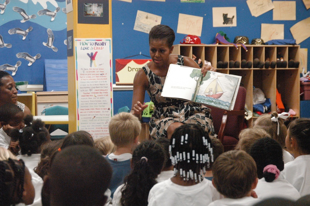 Michelle Obama visits Naval Air Station Oceana Child and Youth Programs summer camp