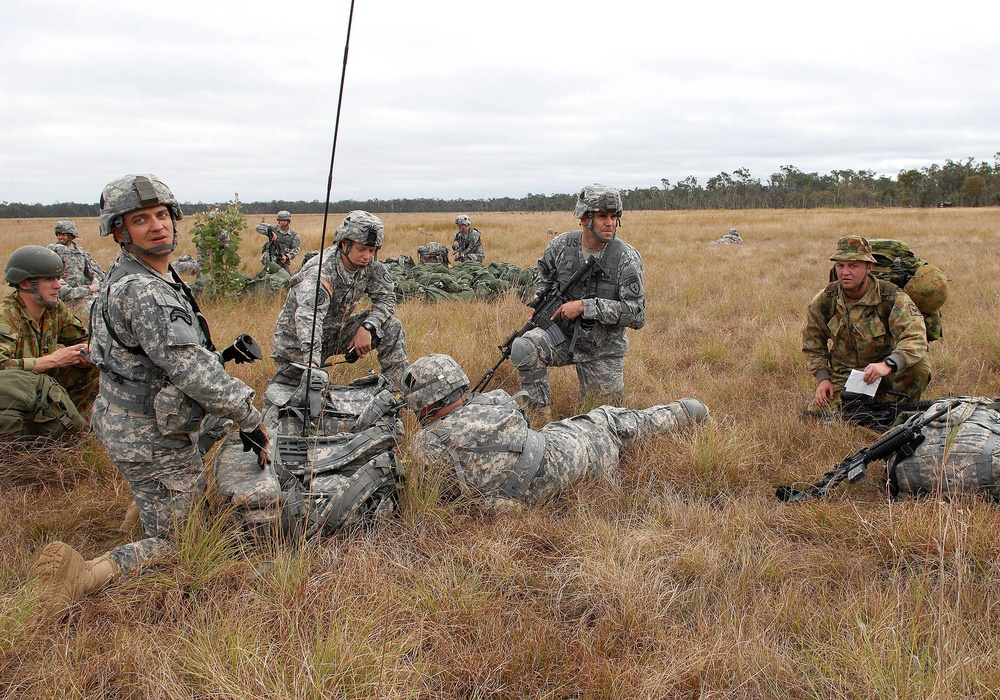 US, Australian Defence Force paratroopers jump into training at Talisman Sabre 2011