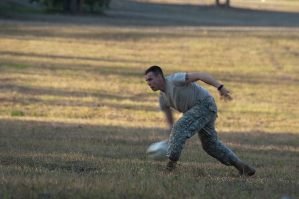 US soldiers play kickball duringTalisman Sabre 2011