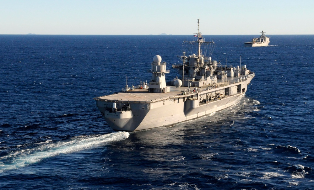 USS Blue Ridge &amp; USS Germantown in the Coral Sea