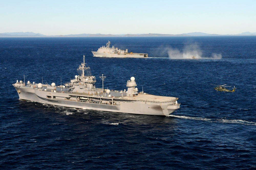 USS Blue Ridge &amp; USS Germantown in the Coral Sea