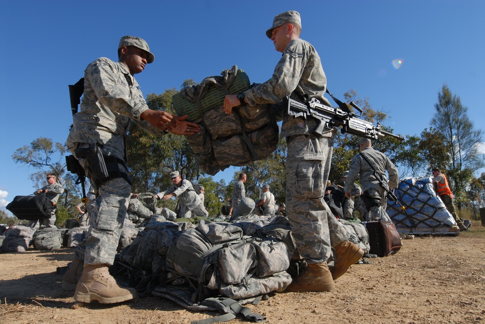 US Air Force 36th Expeditionary Contingency Response Squadron set up camp at Williamson Airfield during Talisman Sabre 2011