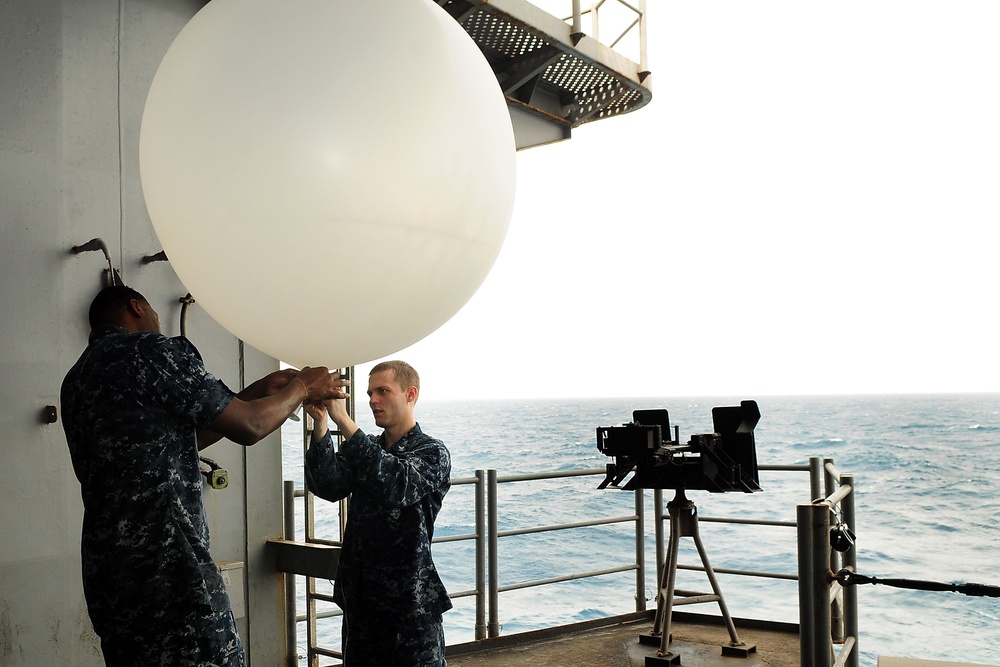 Weather balloon launch from USS Ronald Reagan