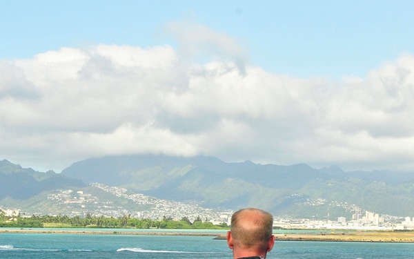USS Cleveland departs Waikiki for home