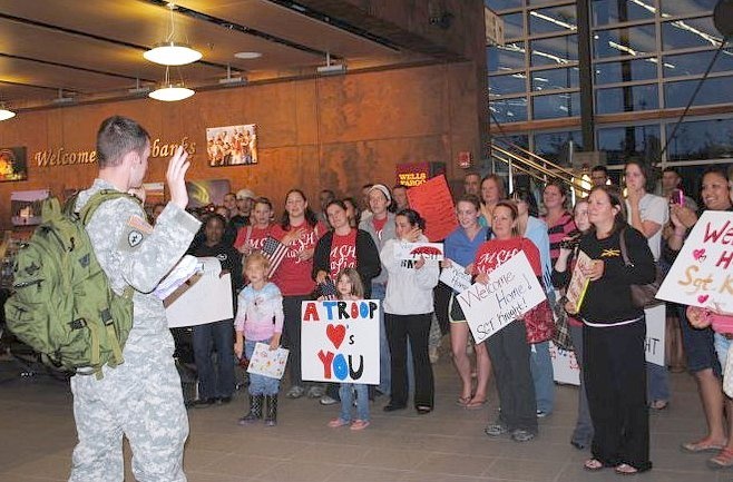 Wounded warrior receives surprising welcome home