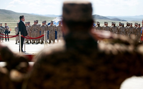 Mongolian president speaks at Khan Quest opening ceremony