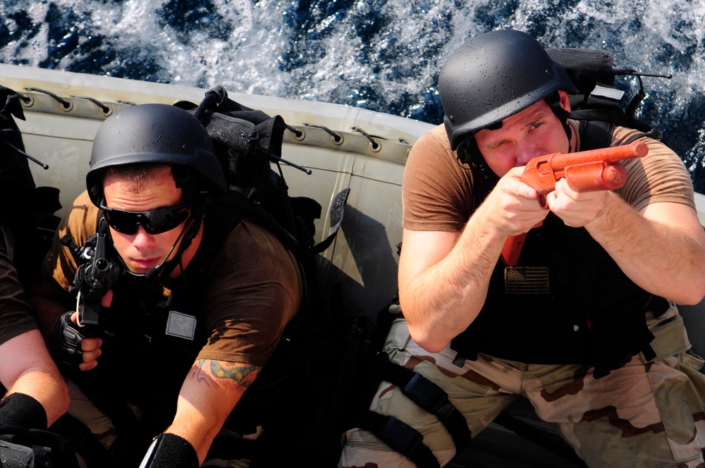 Simulated ship boarding exercise aboard USS WASP