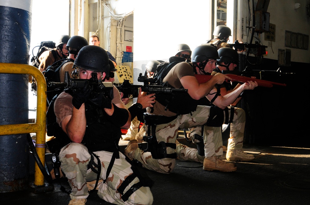 Simulated ship boarding exercise aboard USS WASP