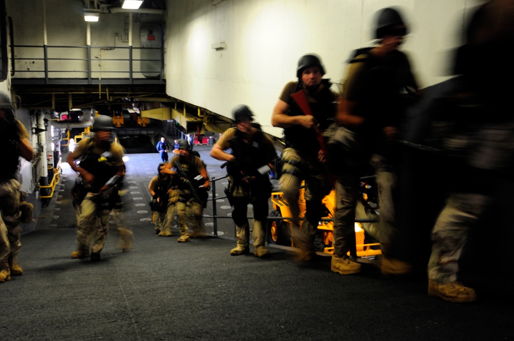 Simulated ship boarding exercise aboard USS WASP