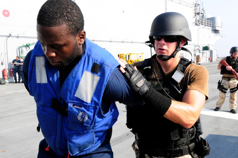 Simulated ship boarding exercise aboard USS WASP