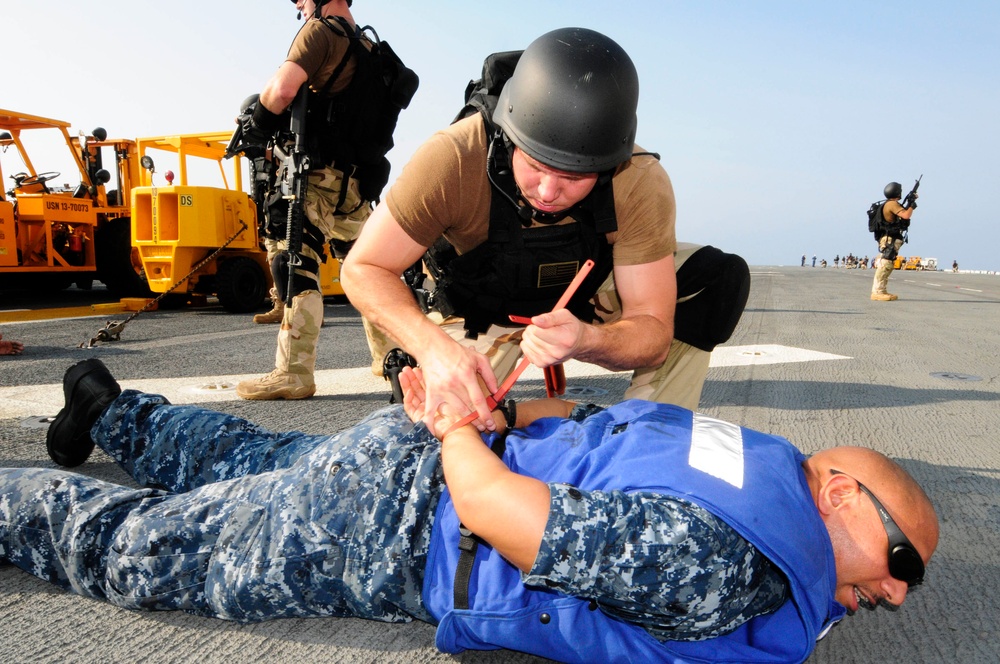 Simulated ship boarding exercise aboard USS WASP